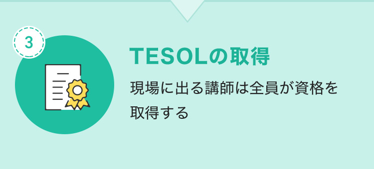 3 TESOLの取得 現場に出る講師は全員が資格を取得する